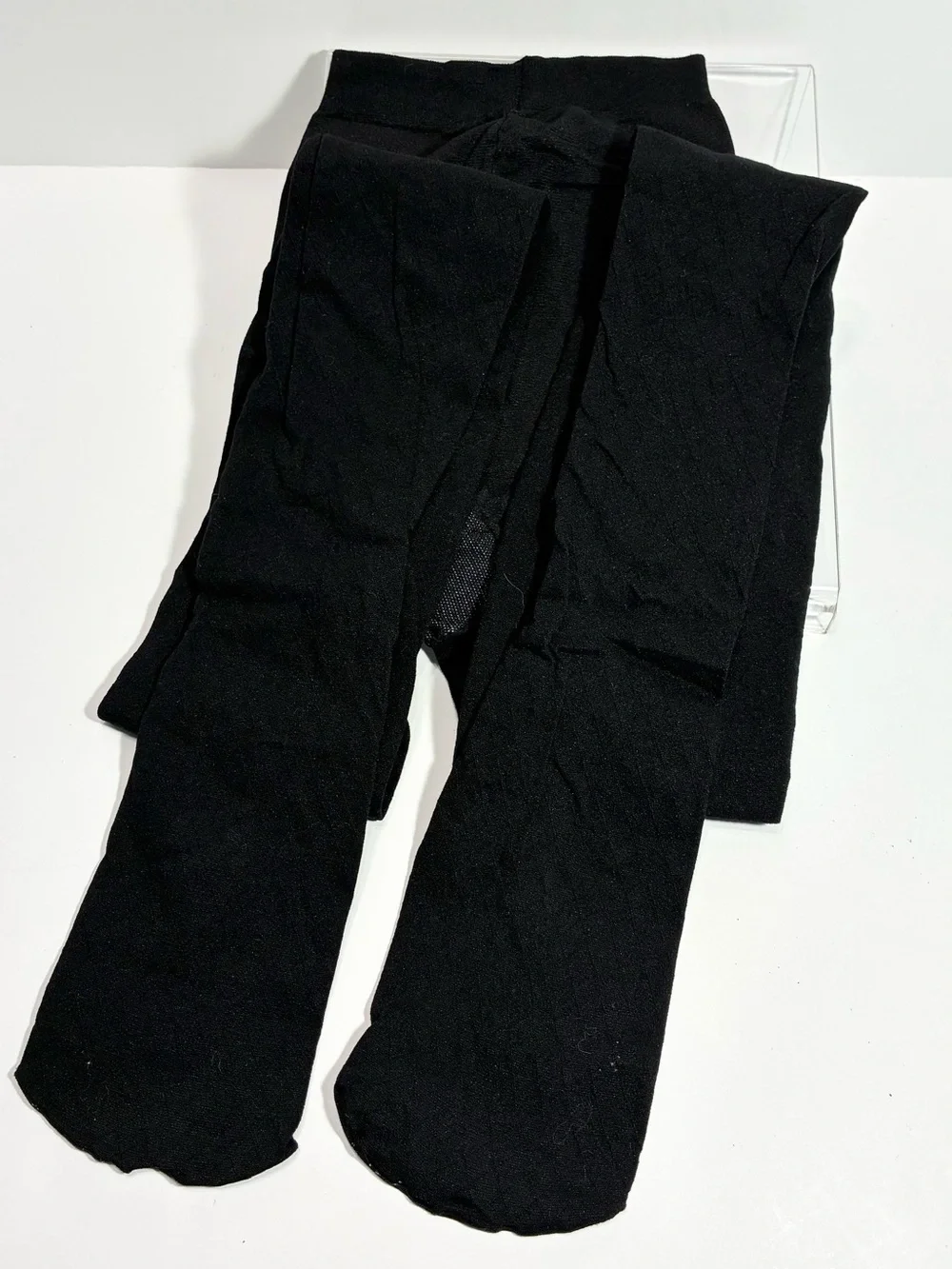 6 Pair Black Opaque Tights Lot: 1 Diamond Pattern, 5 Vintage Smooth, Size M/L